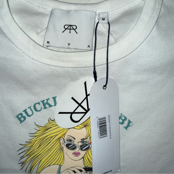 NEW RTA Buckle Up Baby Blonde White Green Graphic Tee Medium - Picture 3 of 8